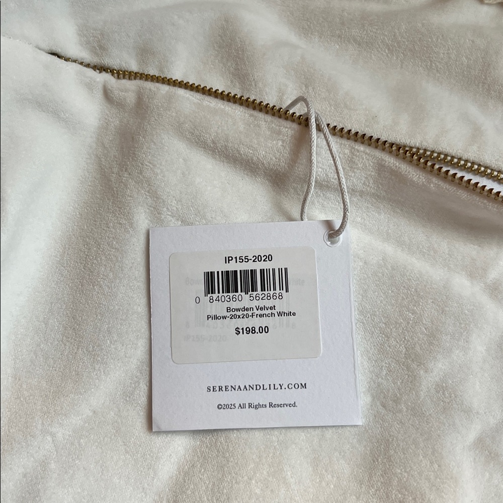 NWT! Serena & Lily Bowden Velvet 20” Pillow Cover in French White - Picture 5 of 5